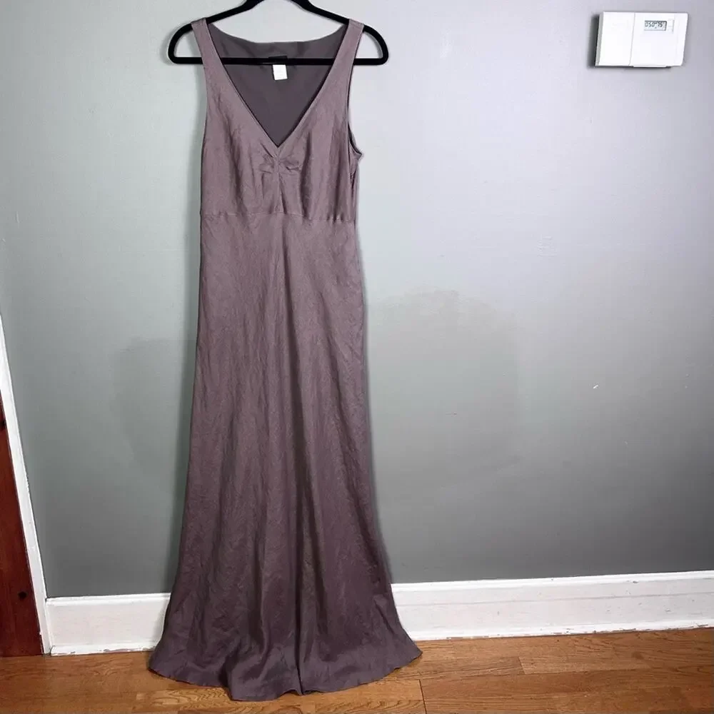 J. Crew‎ dress size 12 Tall long line linen brown minimalist relaxed slimming